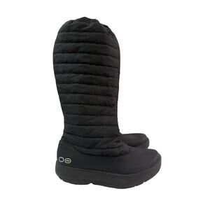 Oofos OOmg Tall Boots Size 6.5 Black Travel Recovery Arch Cradling Quilted